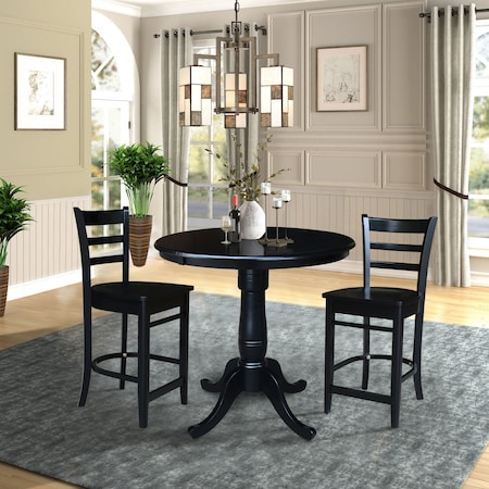 International Concepts 36 in. Round Counter Height Extension Dining Table w/12 in. Leaf and 2 Emily Counter Height Stools K46-36RXT-S6172-2